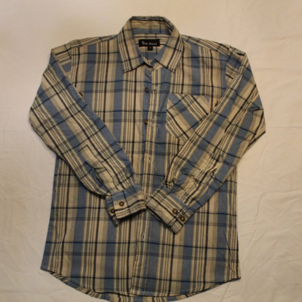 Old Skool Baby Blue/cream Checkered Long Sleeve Button Up Shirt